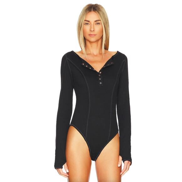 Free People Sloane Bodysuit in Black Size Large NWT - Picture 1 of 6